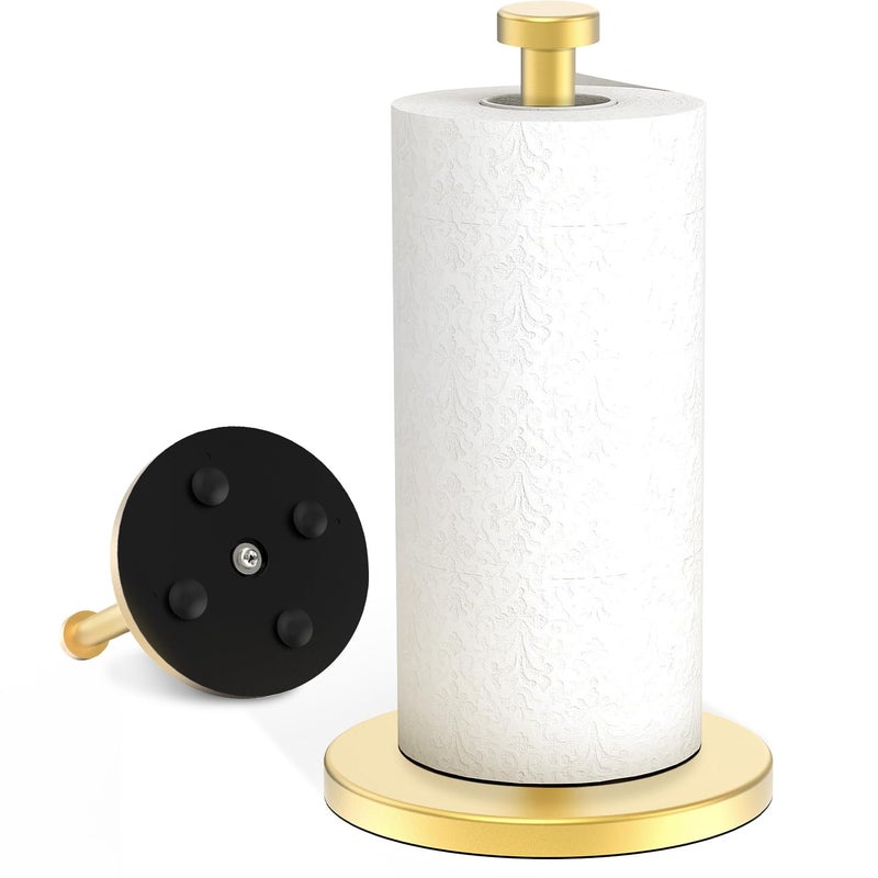 VEHHE Gold Paper Towel Holder  VEHHE Paper Towel Holder Stand  Paper Towel Holder with Weighted Base  Countertop Paper Towel Holder with Suction Cups for Kitchen Bathrooms - Image 1